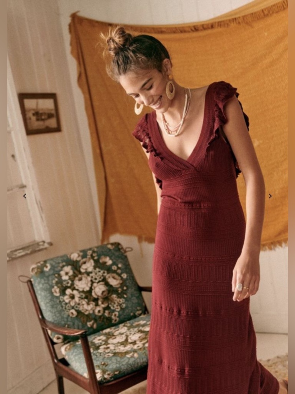 Sézane Aphrodite burgundy knit midi dress
